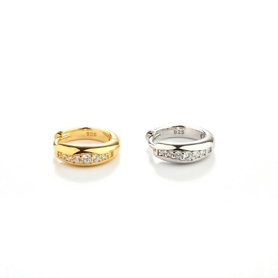 Wholesale Sample-order item-Sterling Silver or Gold Over Silver Fancy Hoops With Gradient CZ Stones-14mm