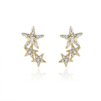 Wholesale Gold Over Sterling Silver CZ Stone Triple Star Earring Studs - 17 *10mm