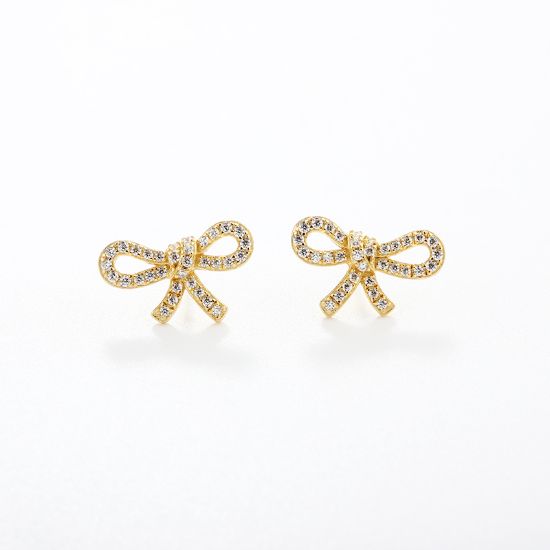 Wholesale Sample-order item-Sterling Silver  Bow Shaped Studs With CZ Stones-15*10mm
