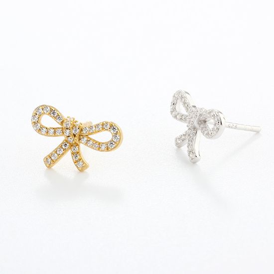 Wholesale Sample-order item-Sterling Silver  Bow Shaped Studs With CZ Stones-15*10mm