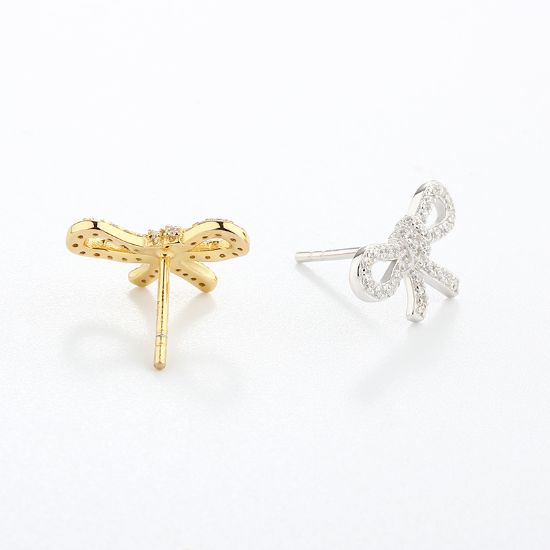 Wholesale Sample-order item-Sterling Silver  Bow Shaped Studs With CZ Stones-15*10mm