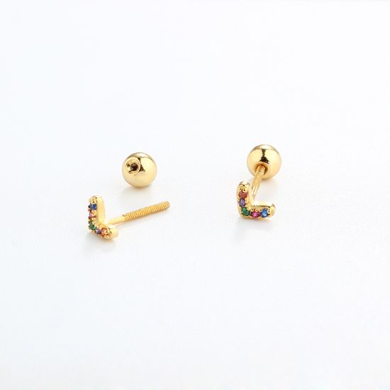 Wholesale Sample-order item-Sterling Silver or Gold Over Silver V Shaped Studs With Colored CZ Stones-screw backs