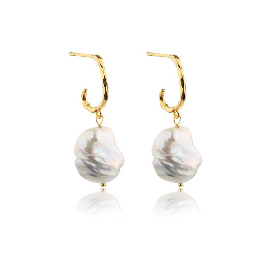 Wholesale Pre-order item-925 Sterling Silver or Gold Over Silver Hamered Half Hoops with Baroque Pearls