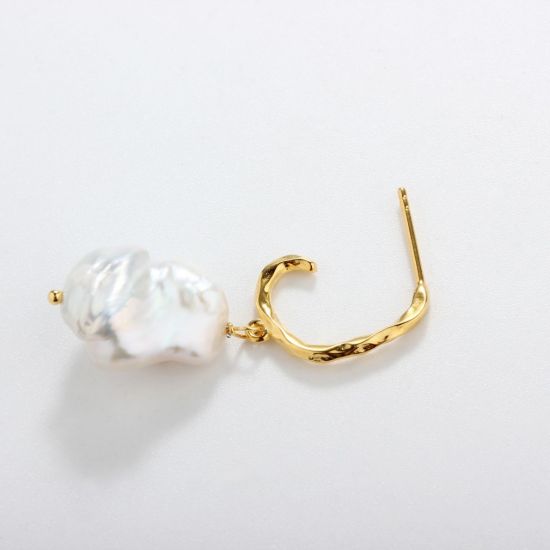 Wholesale Sample-order item - 925 Sterling Silver or Gold Over Silver Hamered Half Hoops with Baroque Pearls