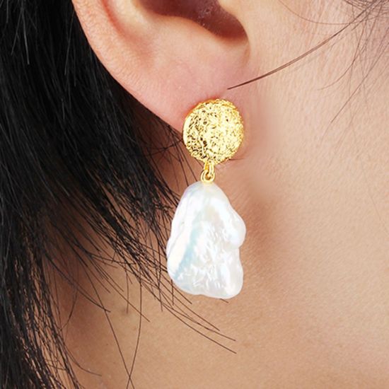 Wholesale Sample-order item-925 Sterling Silver or Gold Over Silver Textured Studs with Baroque Pearls