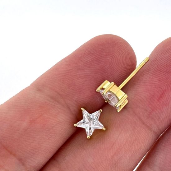 Wholesale Gold Over Sterling Silver CZ Stone Single Star Studs-7mm