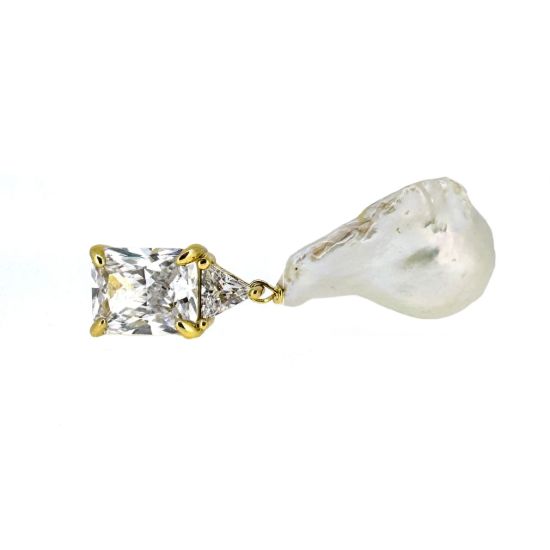 Wholesale Sample-order item - 925 Sterling Silver or Gold Over Silver Large CZ Stone and Baroque Pearl Dangle Studs