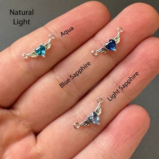 Wholesale 925 Sterling Silver 12 month set Birthstone Heart with Wings Connectors