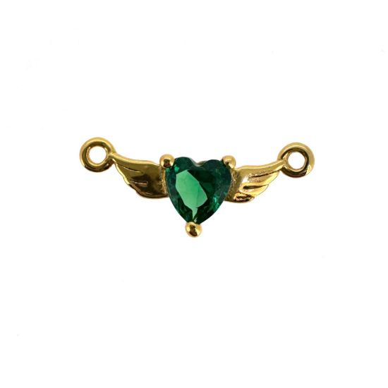 Wholesale Gold over Sterling Silver Heart Birthstone with Angel Wings Connector-AAAA CZ stones