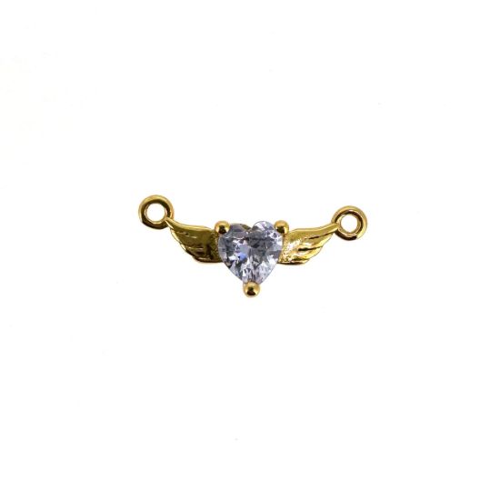 Wholesale Gold over Sterling Silver Heart Birthstone with Angel Wings Connector-AAAA CZ stones