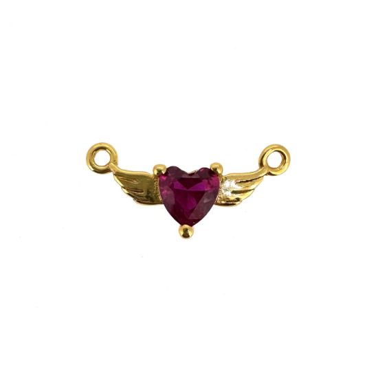 Wholesale Gold over Sterling Silver Heart Birthstone with Angel Wings Connector-AAAA CZ stones