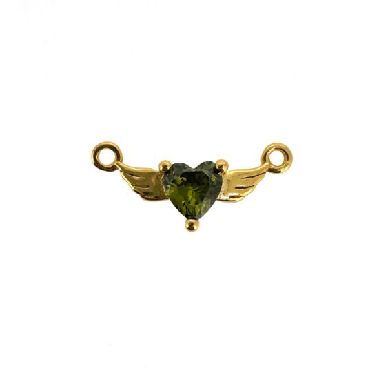 Wholesale Gold over Sterling Silver Heart Birthstone with Angel Wings Connector-AAAA CZ stones