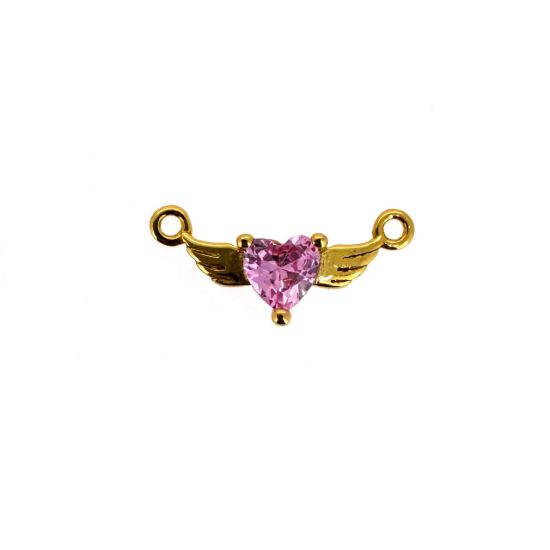 Wholesale Gold over Sterling Silver Heart Birthstone with Angel Wings Connector-AAAA CZ stones