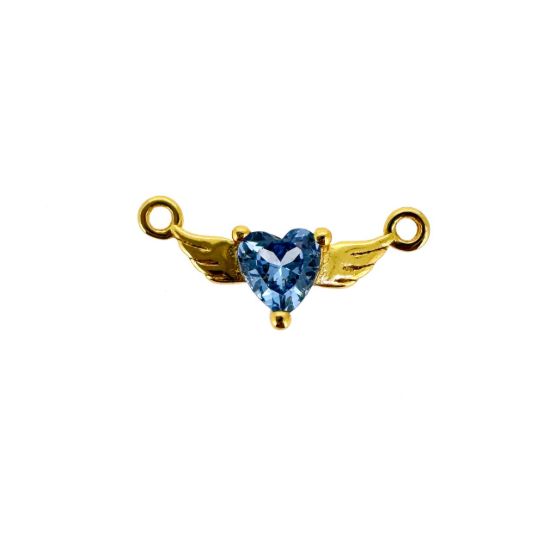 Wholesale Gold over Sterling Silver Heart Birthstone with Angel Wings Connector-AAAA CZ stones