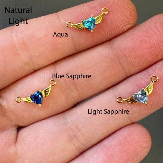 Wholesale Gold over Sterling Silver Heart Birthstone with Angel Wings Connector-AAAA CZ stones
