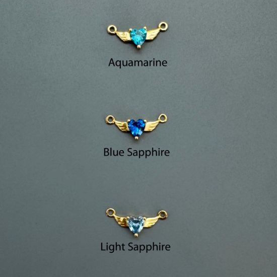 Wholesale Gold over Sterling Silver Heart Birthstone with Angel Wings Connector-AAAA CZ stones
