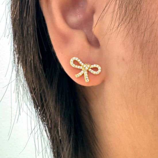 Wholesale Sample-order item-Sterling Silver  Bow Shaped Studs With CZ Stones-15*10mm