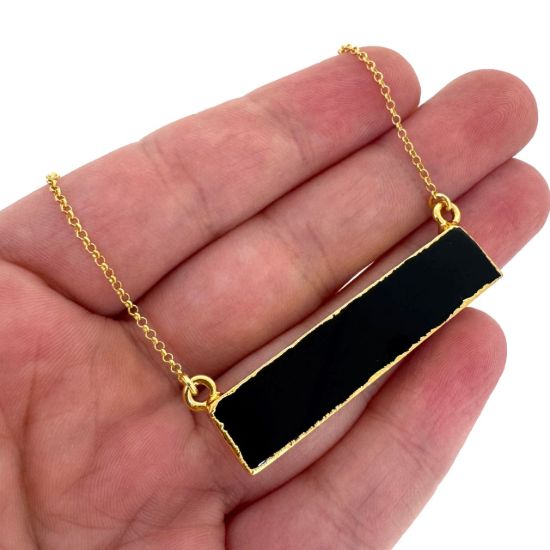 Wholesale 22K Gold Over Sterling Silver Black Agate Bar Pendant Necklace