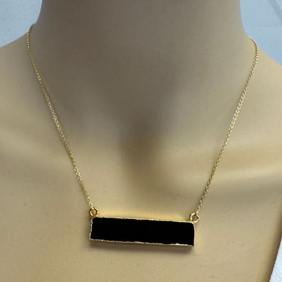Wholesale 22K Gold Over Sterling Silver Black Agate Bar Pendant Necklace