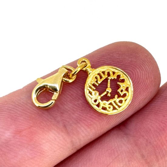 Wholesale Gold Over 925 Sterling Silver Clock Charm With Clasp