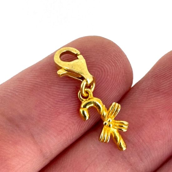 Wholesale 22K Gold Over 925 Sterling Silver Candy Cane Charm With Clasp