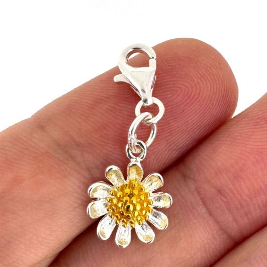 Wholesale Sterling Silver Two-Tone Sunflower Charm With Clasp