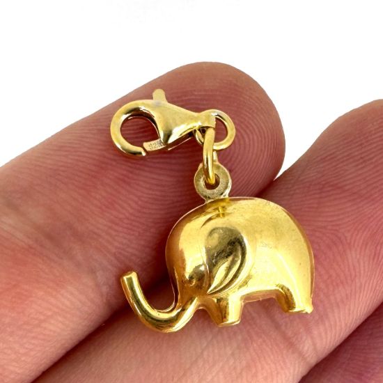 Wholesale Gold Over Sterling Silver Charm Double-sided 3D Elephant Charm With Clasp