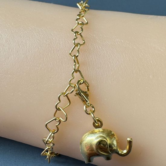 Wholesale Gold Over Sterling Silver Charm Double-sided 3D Elephant Charm With Clasp