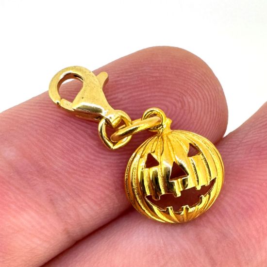 Wholesale Gold Over 925 Sterling Silver Halloween Pumpkin Charm With Clasp