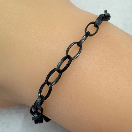 Wholesale Oxidized 925 Sterling Silver Bulk Chain - 5x7mm Chunky Flat Oval Rolo Chain (sold per foot)