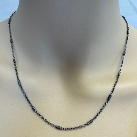 Wholesale Oxidized Sterling Silver Finished Jewelry Chain - 4mm Textured Bar Satellite Chain