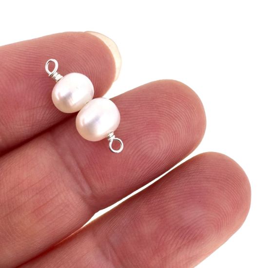 wholesale sterling silver double pearl connector charms