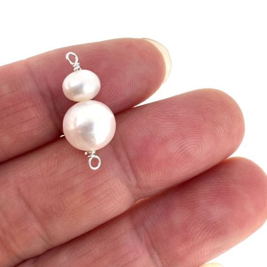 wholesale sterling silver double pearl connector charms