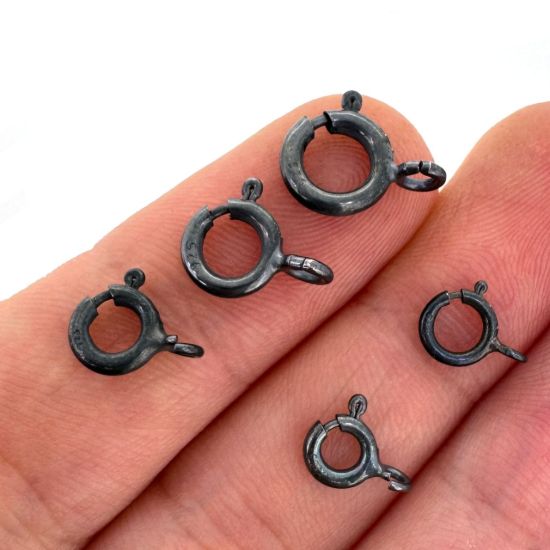 Wholesale Oxidized Sterling Silver Spring Ring Clasps - All Sizes - (Pack of 5)