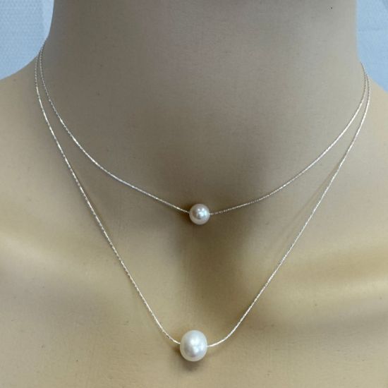 Wholesale Sterling Silver Floating Freshwater Pearl Adjustable Necklace 