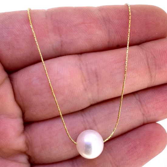 Wholesale Gold over Sterling Silver Floating Freshwater Pearl Adjustable Necklace