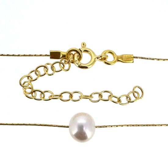 Wholesale Gold over Sterling Silver Floating Freshwater Pearl Adjustable Necklace