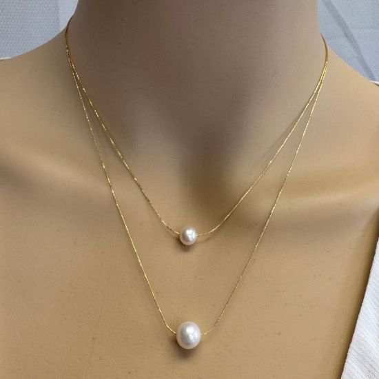 Wholesale Gold over Sterling Silver Floating Freshwater Pearl Adjustable Necklace