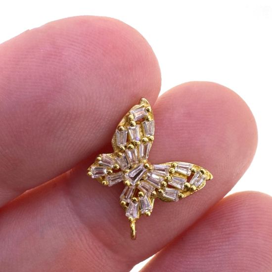 Wholesale Gold over Sterling Silver 12mm Butterfly Studs With CZ Stones