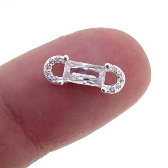 Wholesale 925 Sterling Silver Rectangle CZ Stone Charm Connector - 12mm (sold per piece)