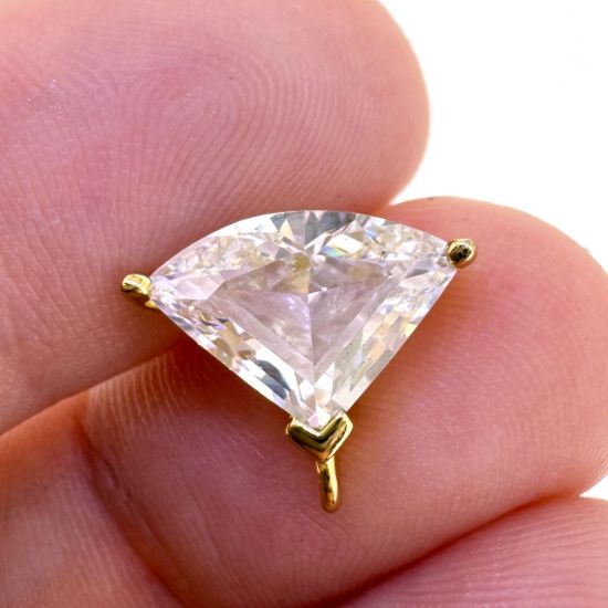 Wholesale Gold Over Sterling Silver Fan Shaped CZ Earring Stud Findings