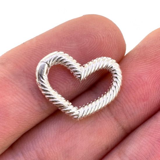 Wholesale 925 Sterling Silver No Trigger Clasp - Textured Heart Spring Clasp-16mm