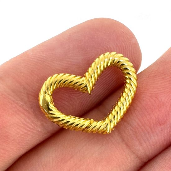 Wholesale Gold Over 925 Sterling Silver No Trigger Clasp - Textured Heart Spring Clasp -16mm