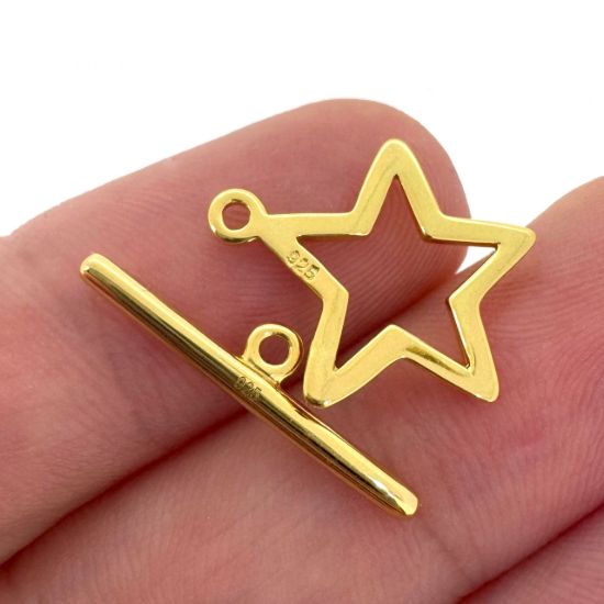 Wholesale Gold Over Sterling Silver Star Toggle Clasp- 14mm(Sold per set)