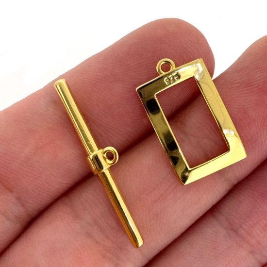 Wholesale Gold Over Sterling Silver Wavy Rectangle Toggle Clasp- 16mm(Sold per set)