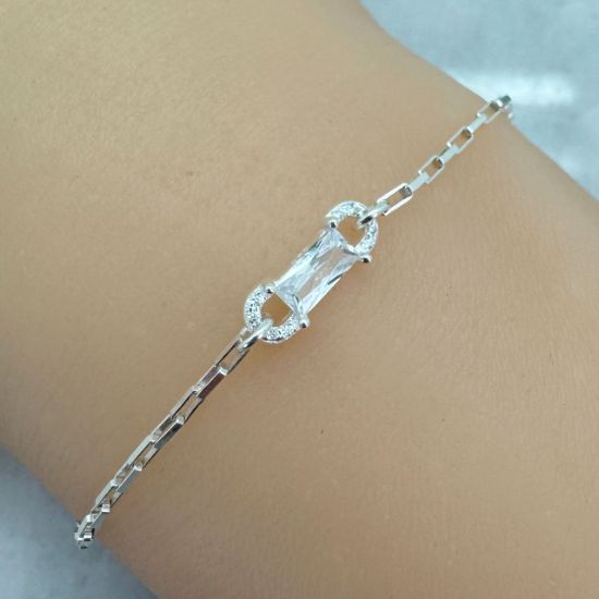 Wholesale 925 Sterling Silver Rectangle CZ Stone Charm Connector - 12mm (sold per piece)