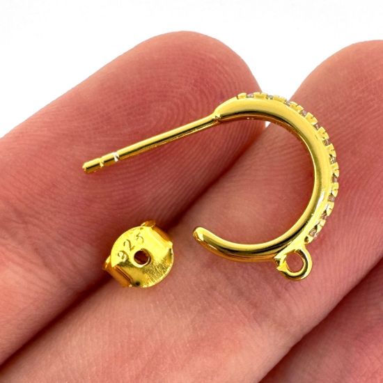 Wholesale Gold Over Sterling Silver Half Hoops With CZ Stones 13mm