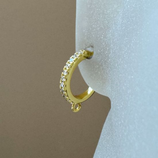 Wholesale Gold Over Sterling Silver Half Hoops With CZ Stones 13mm