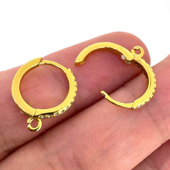 Wholesale Gold Over Sterling Silver Huggie Hoops With CZ Stones-12mm