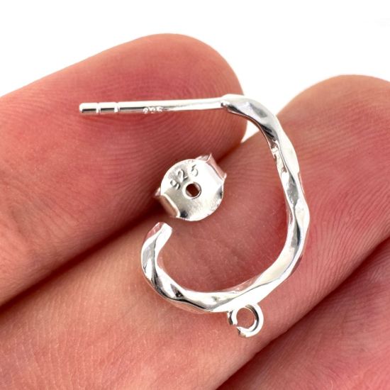 Wholesale Sterling Silver Abstract Textured Half Hoop Earring Findings- 15mm